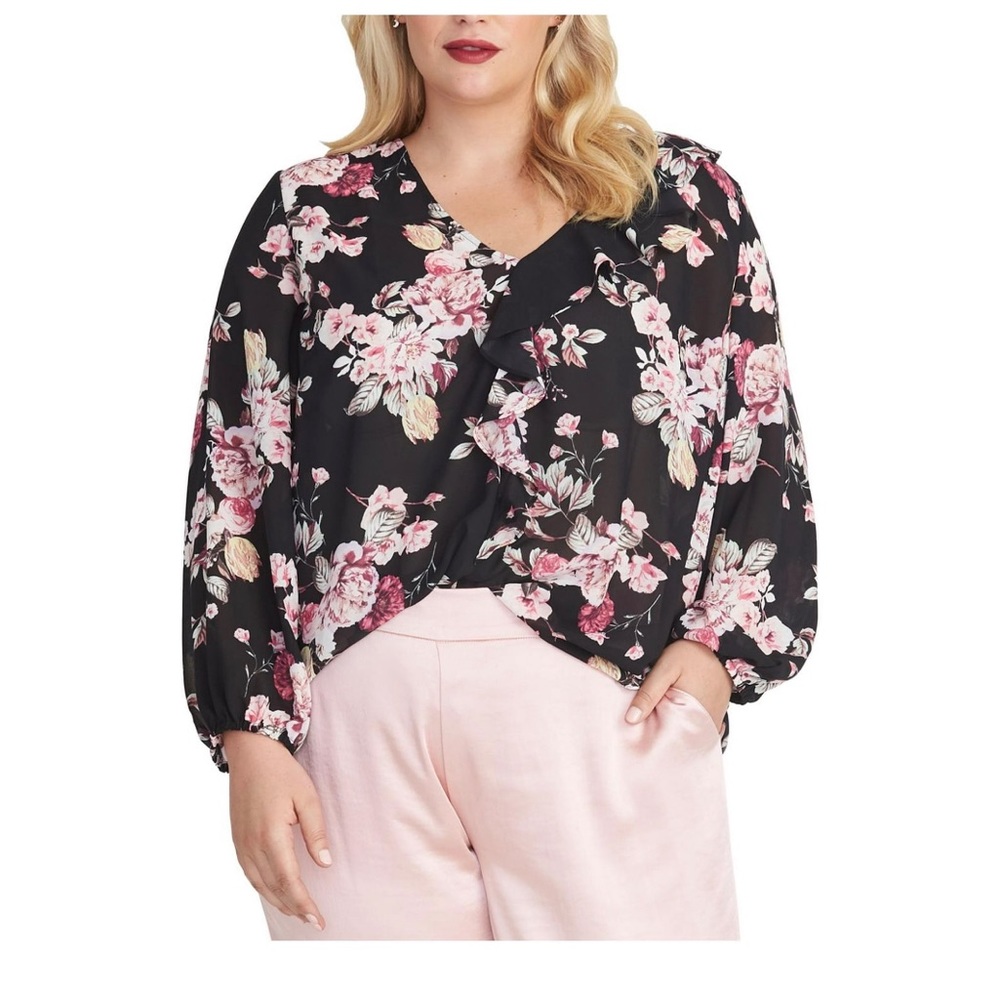 Rachel Roy Floral Ruffled Top Medium